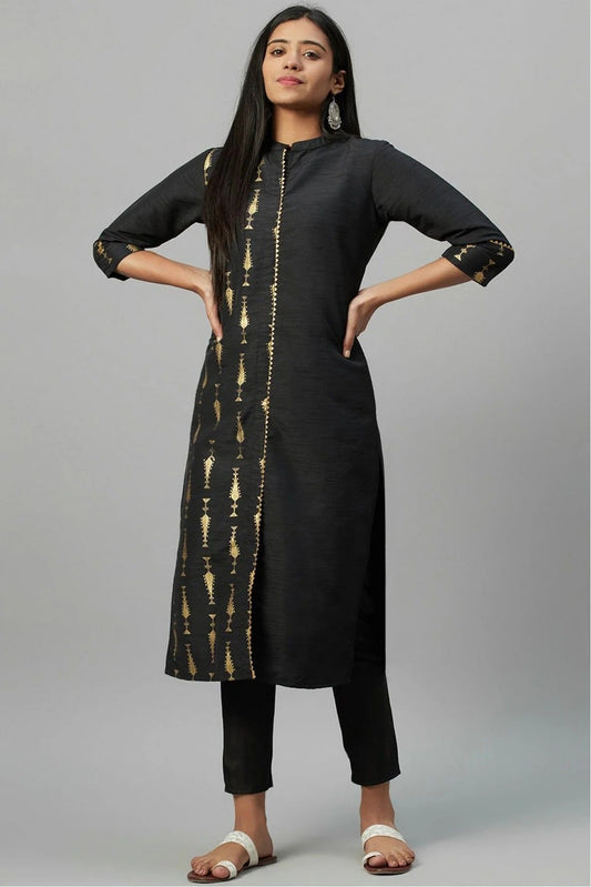 Black Plus Size Poly Silk Party Wear Kurti NCKR10610124