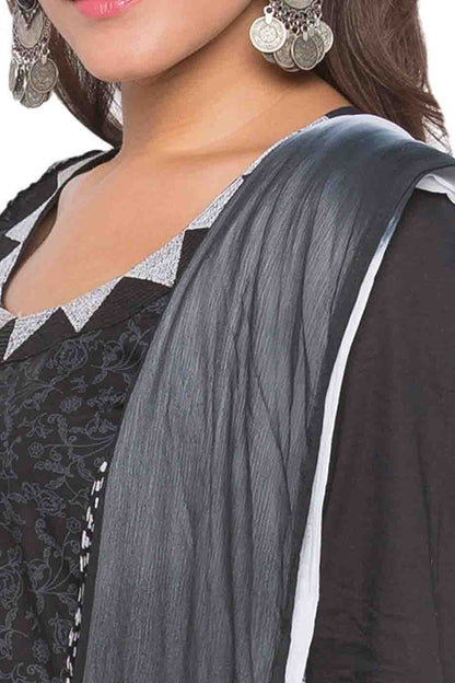 Black Plus Size Stitched Cotton Embroidery Palazzo Pant Suit NCSS10710573