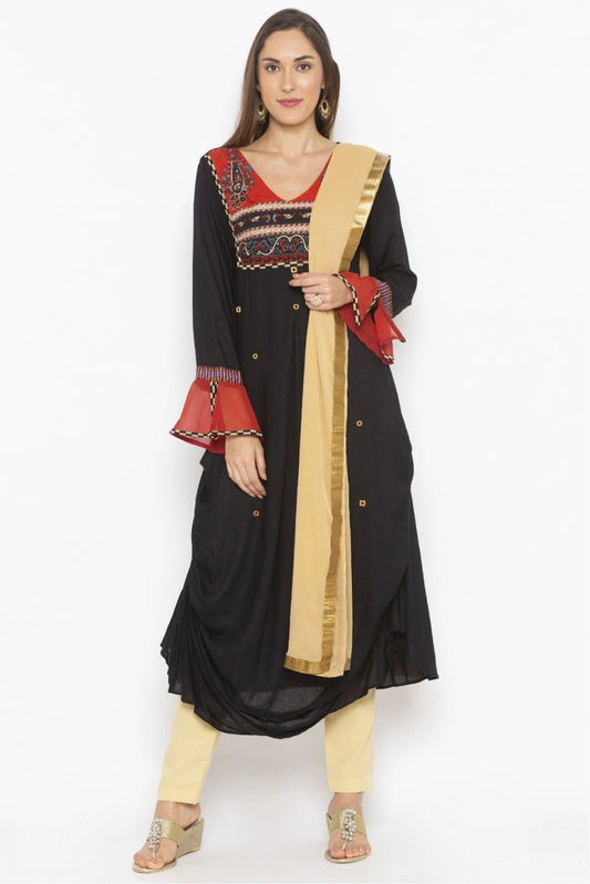 Black Plus Size Stitched Cotton Embroidery Pant Style Suit NCSS10710586