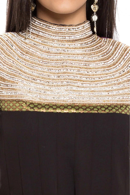 Black Plus Size Stitched Faux Georgette Anarkali Suit NCSS10710479