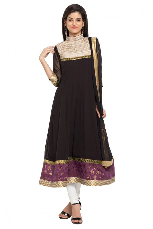 Black Plus Size Stitched Faux Georgette Anarkali Suit NCSS10710479