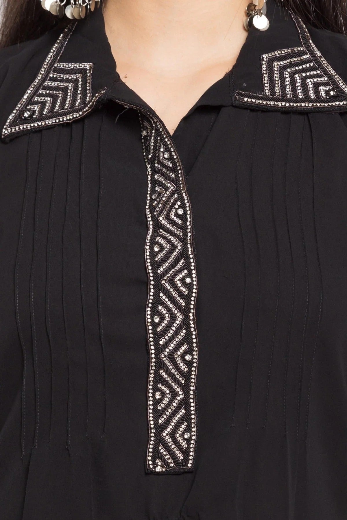 Black Plus Size Stitched Faux Georgette Palazzo Pant Suit NCSS10710475