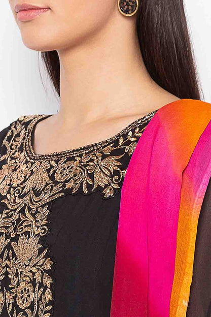 Black Plus Size Stitched Georgette Embroidery Anarkali Suit NCSS10710596