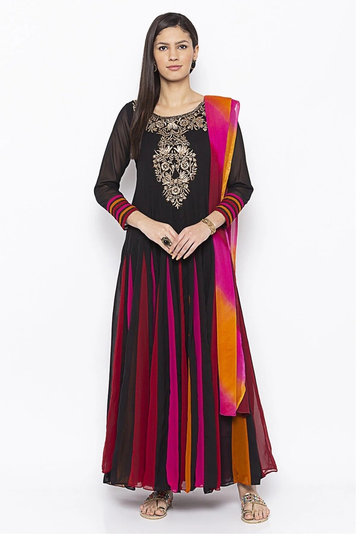 Black Plus Size Stitched Georgette Embroidery Anarkali Suit NCSS10710596