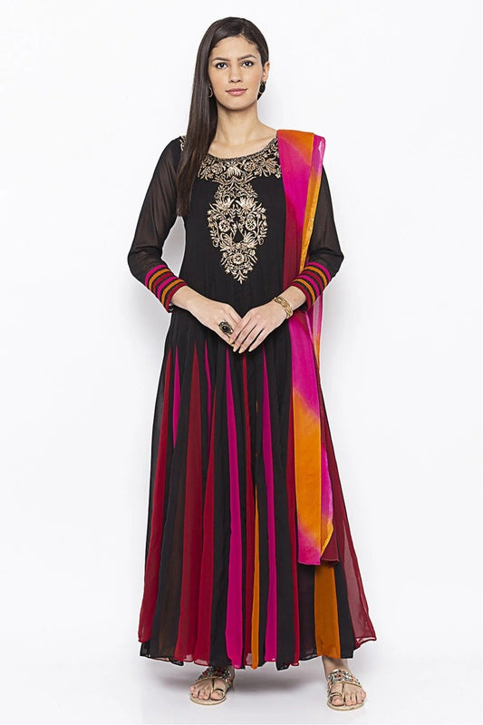 Black Plus Size Stitched Georgette Embroidery Anarkali Suit NCSS10710596
