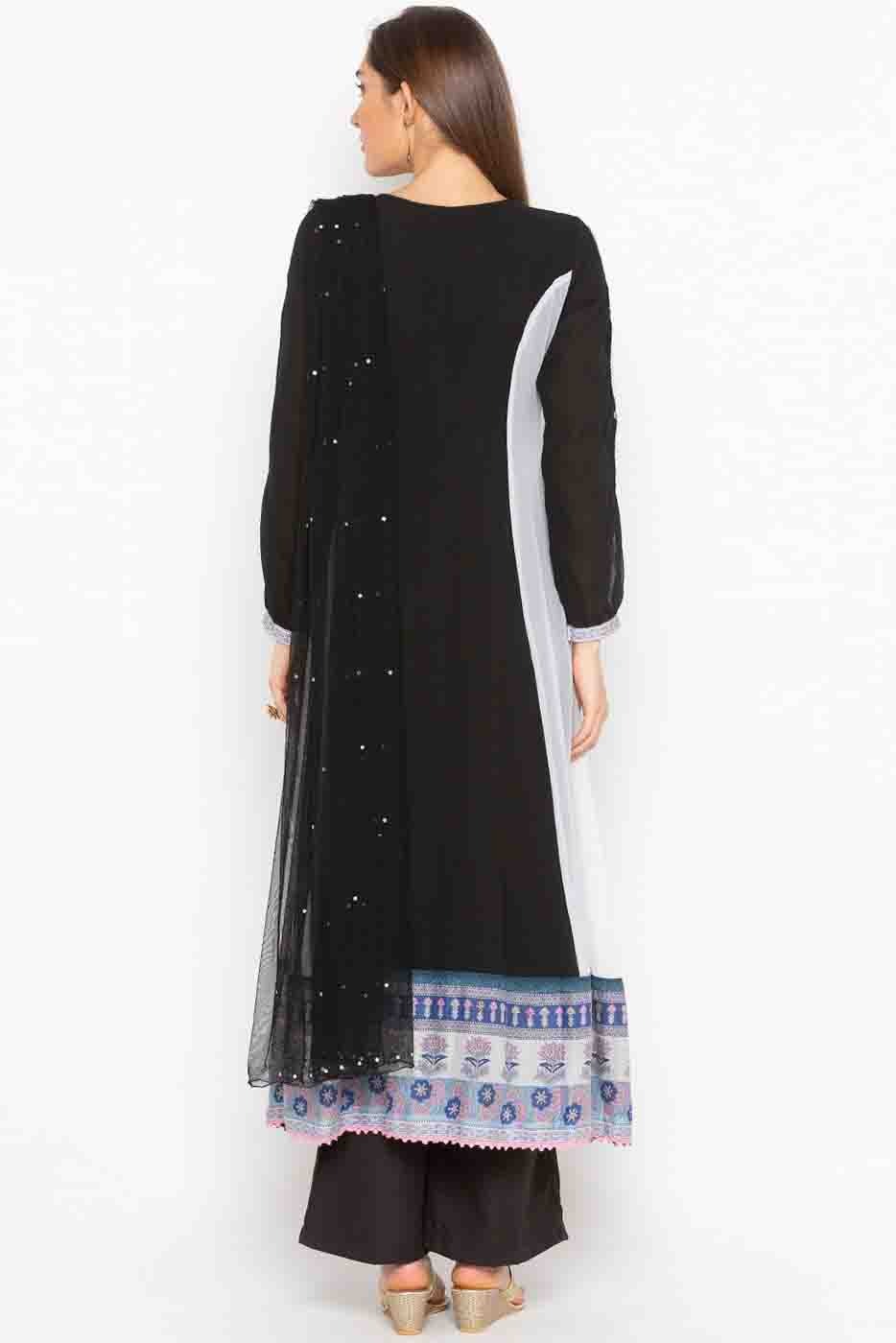 Black Plus Size Stitched Georgette Embroidery Palazzo Pant Suit NCSS10710526