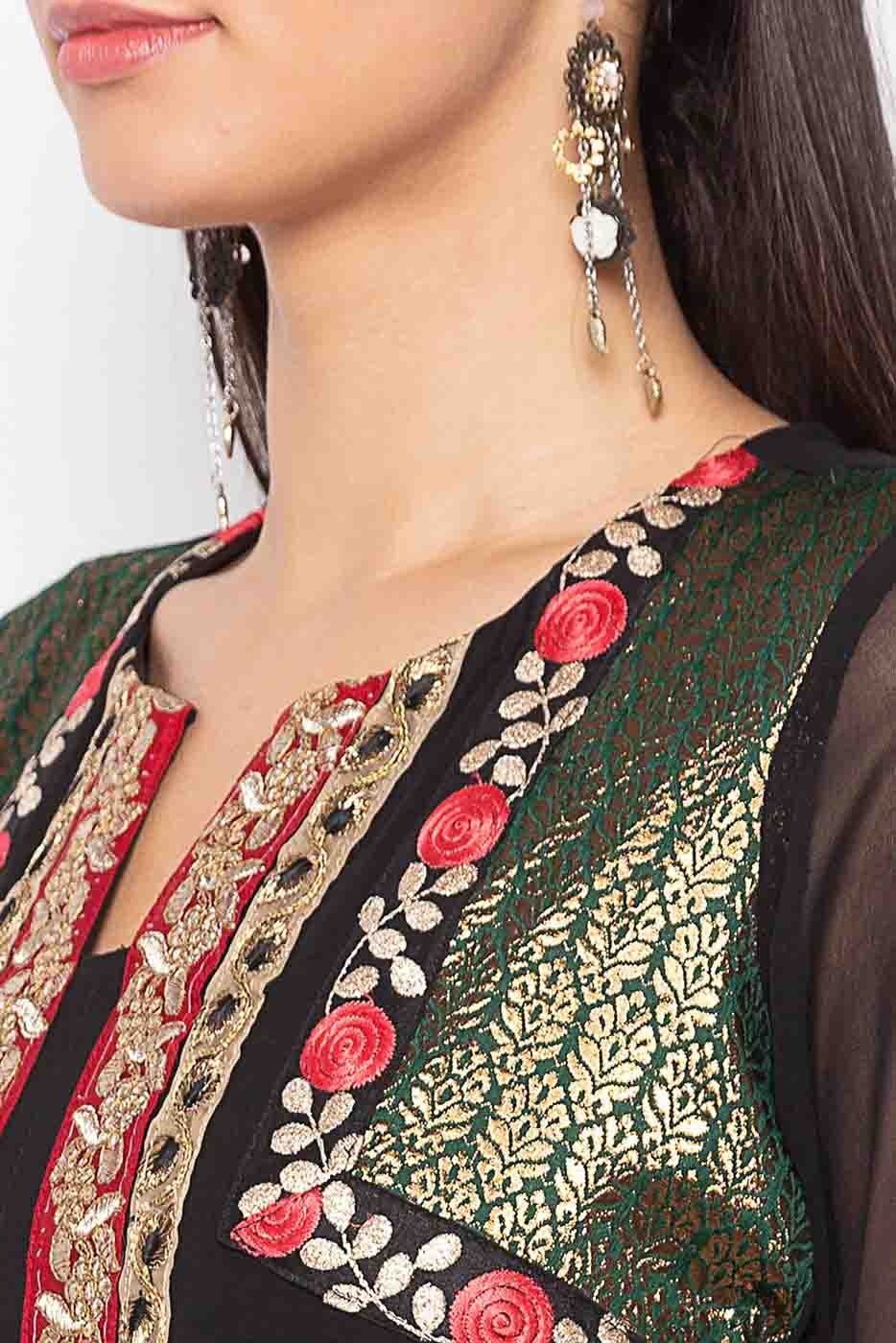 Black Plus Size Stitched Georgette Embroidery Palazzo Pant Suit NCSS10710539