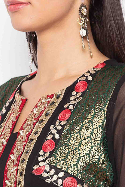 Black Plus Size Stitched Georgette Embroidery Palazzo Pant Suit NCSS10710539