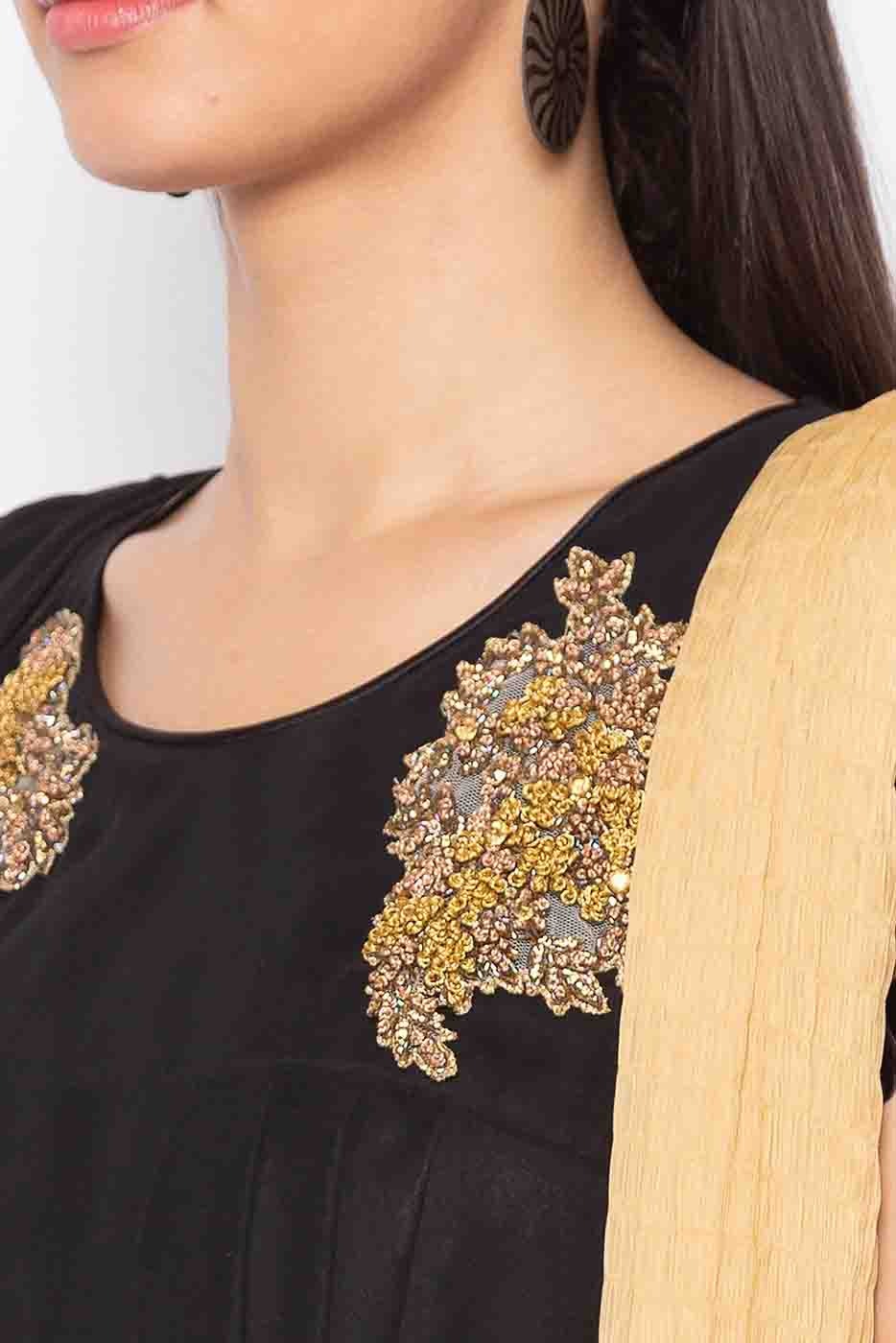 Black Plus Size Stitched Georgette Embroidery Palazzo Pant Suit NCSS10710571