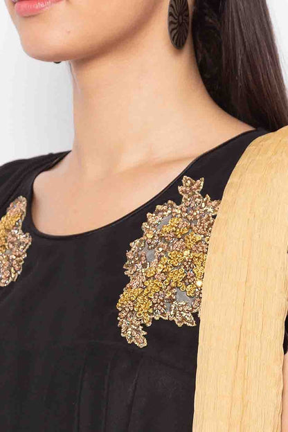 Black Plus Size Stitched Georgette Embroidery Palazzo Pant Suit NCSS10710571