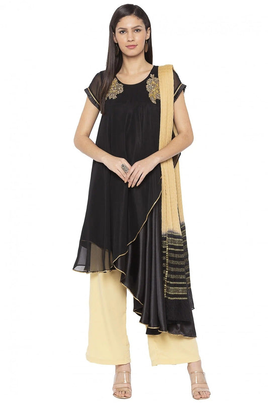 Black Plus Size Stitched Georgette Embroidery Palazzo Pant Suit NCSS10710571