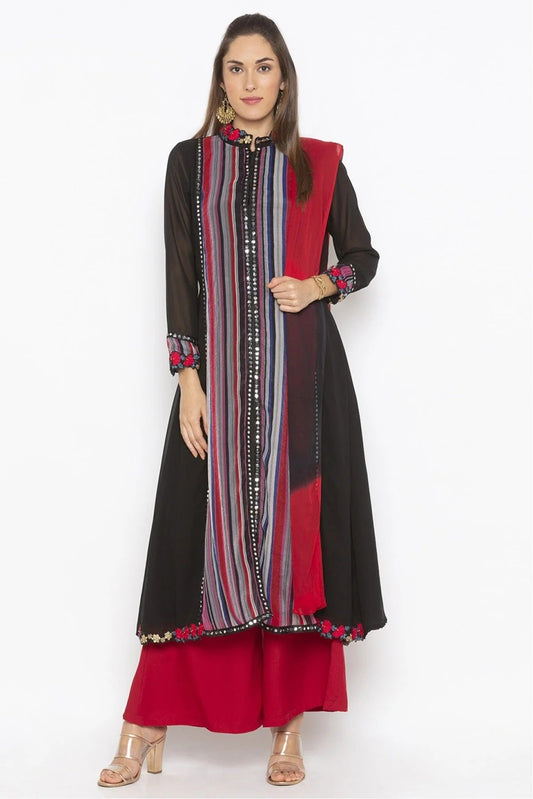 Black Plus Size Stitched Georgette Embroidery Palazzo Pant Suit NCSS10710603