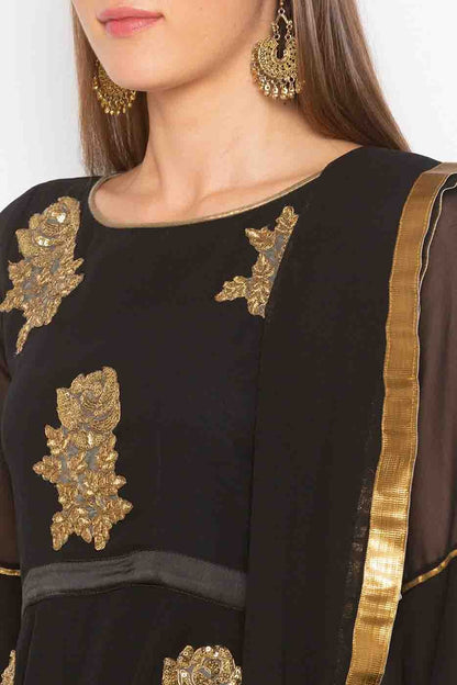 Black Plus Size Stitched Georgette Embroidery Sharara Suit NCSS10710531