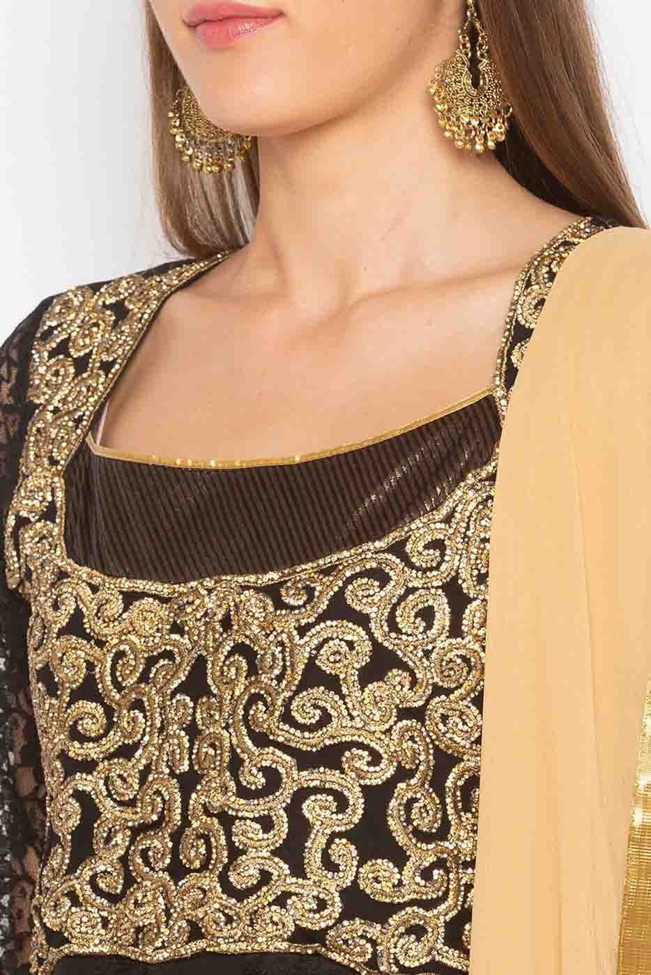Black Plus Size Stitched Net Embroidery Anarkali Suit NCSS10710594