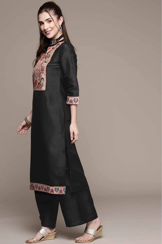 Black Poly Silk Printed Kurta With Palazzo  NCKR10610115