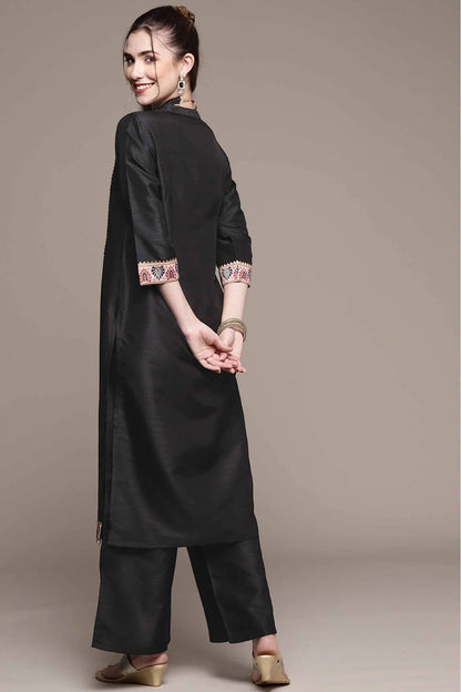 Black Poly Silk Printed Kurta With Palazzo  NCKR10610115