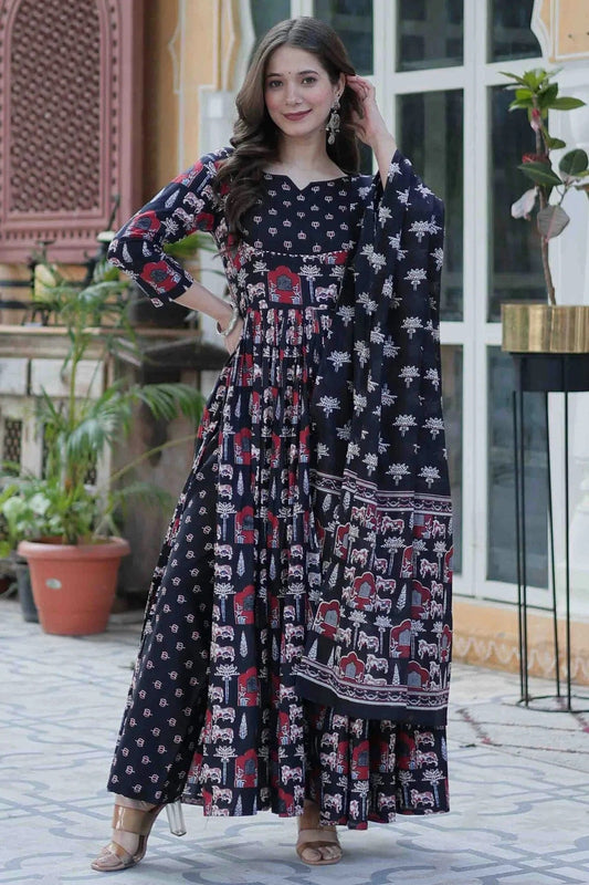 Black Printed Cotton Pant Style Suit NCSS11110512