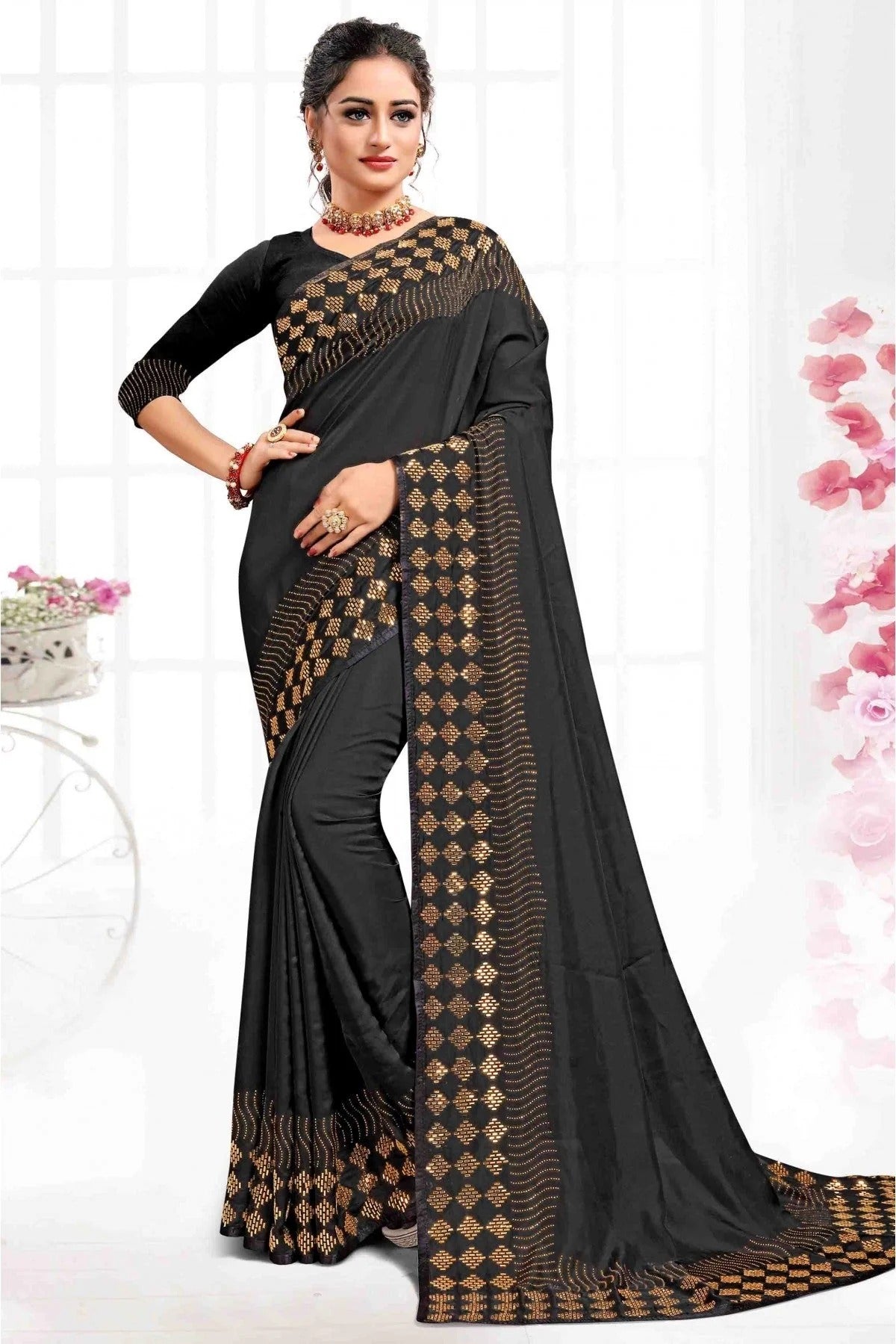 Black Pure Satin Designer Saree NCSD11210531