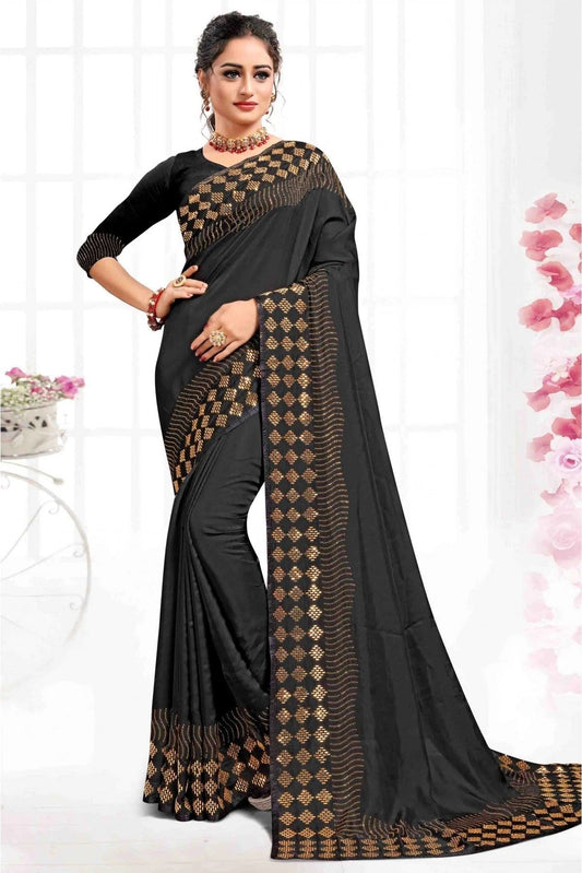 Black Pure Satin Designer Saree NCSD11210531