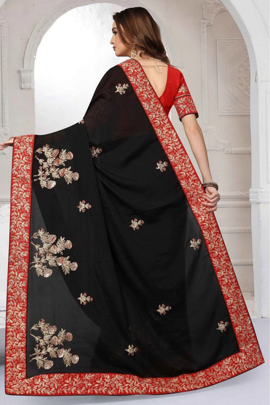 Black Pure Satin Designer Saree NCSD11210615