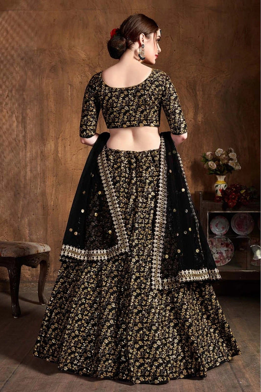 Black Raw Silk Lehenga Choli NCLC10110300