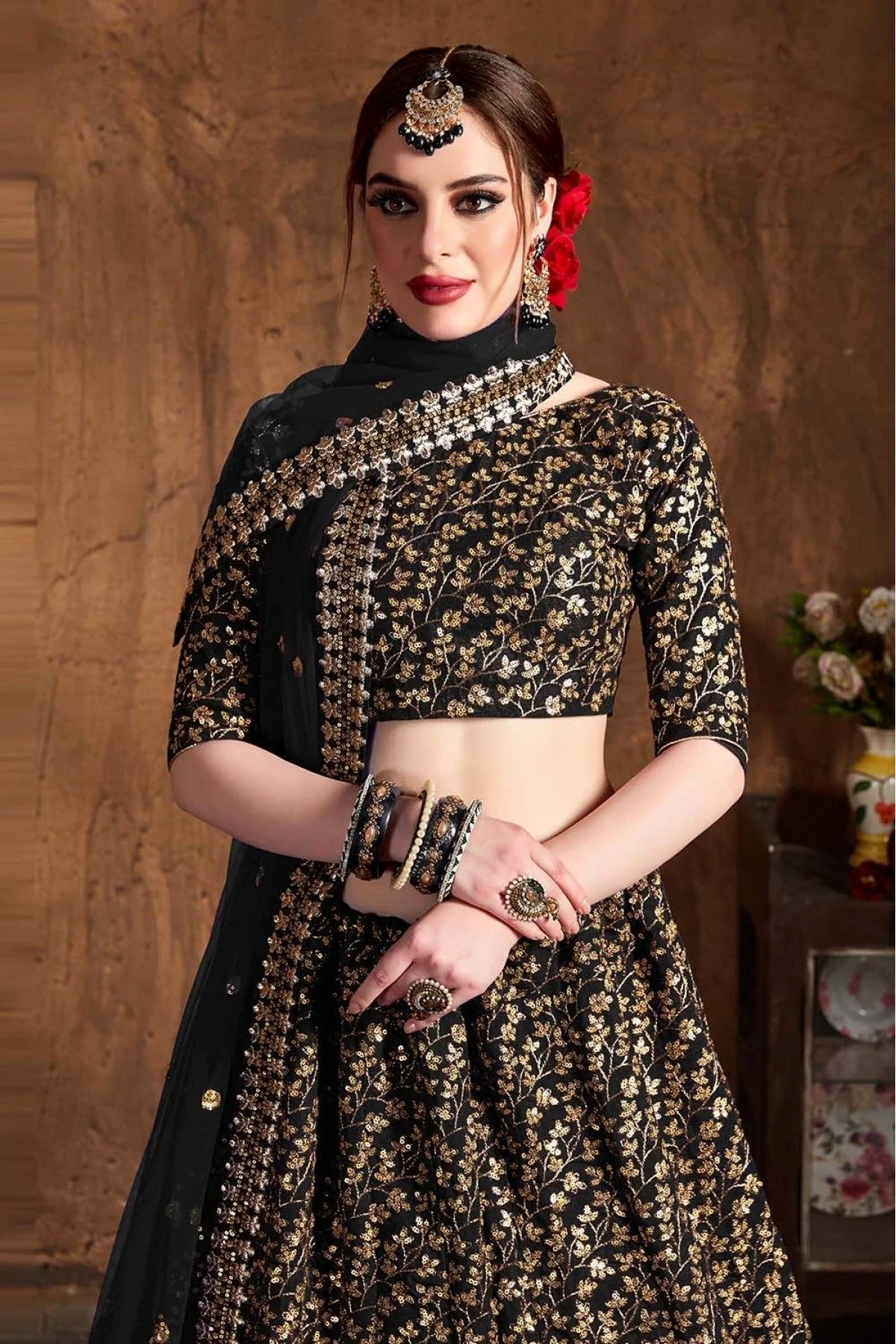 Black Raw Silk Lehenga Choli NCLC10110300