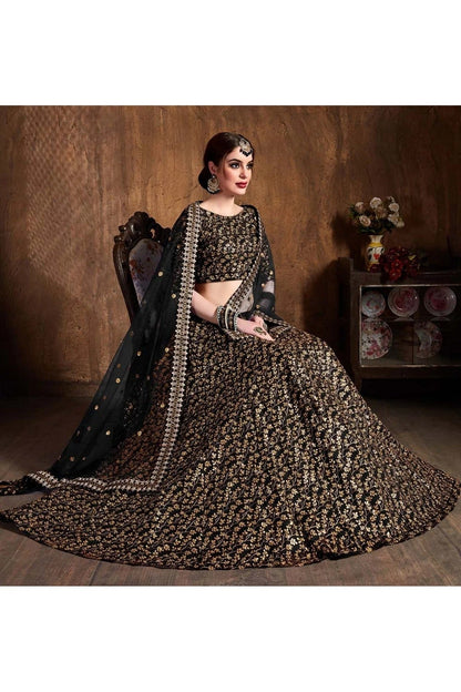 Black Raw Silk Lehenga Choli NCLC10110300
