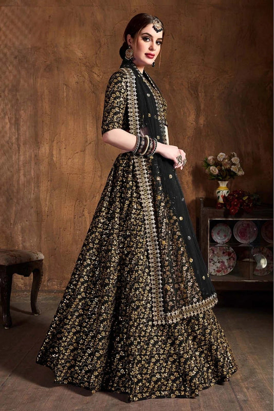 Black Raw Silk Lehenga Choli NCLC10110300