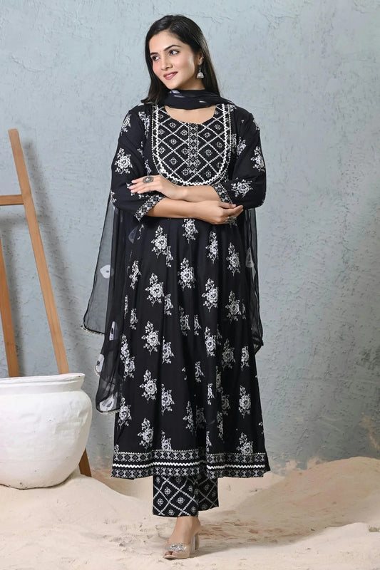 Black Rayon Cotton Readymade Anarkali Suit NCSS11410446