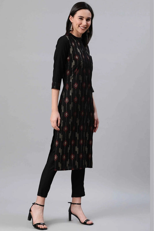 Black Rayon Foil Print Kurti NCKR10610211