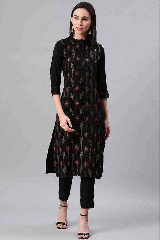 Black Rayon Foil Print Kurti NCKR10610211