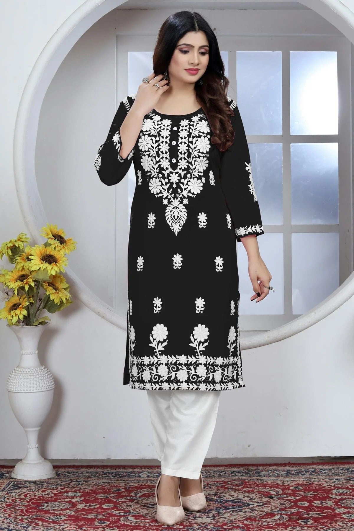 Black Rayon Kurta And Pant Set NCKR11112034