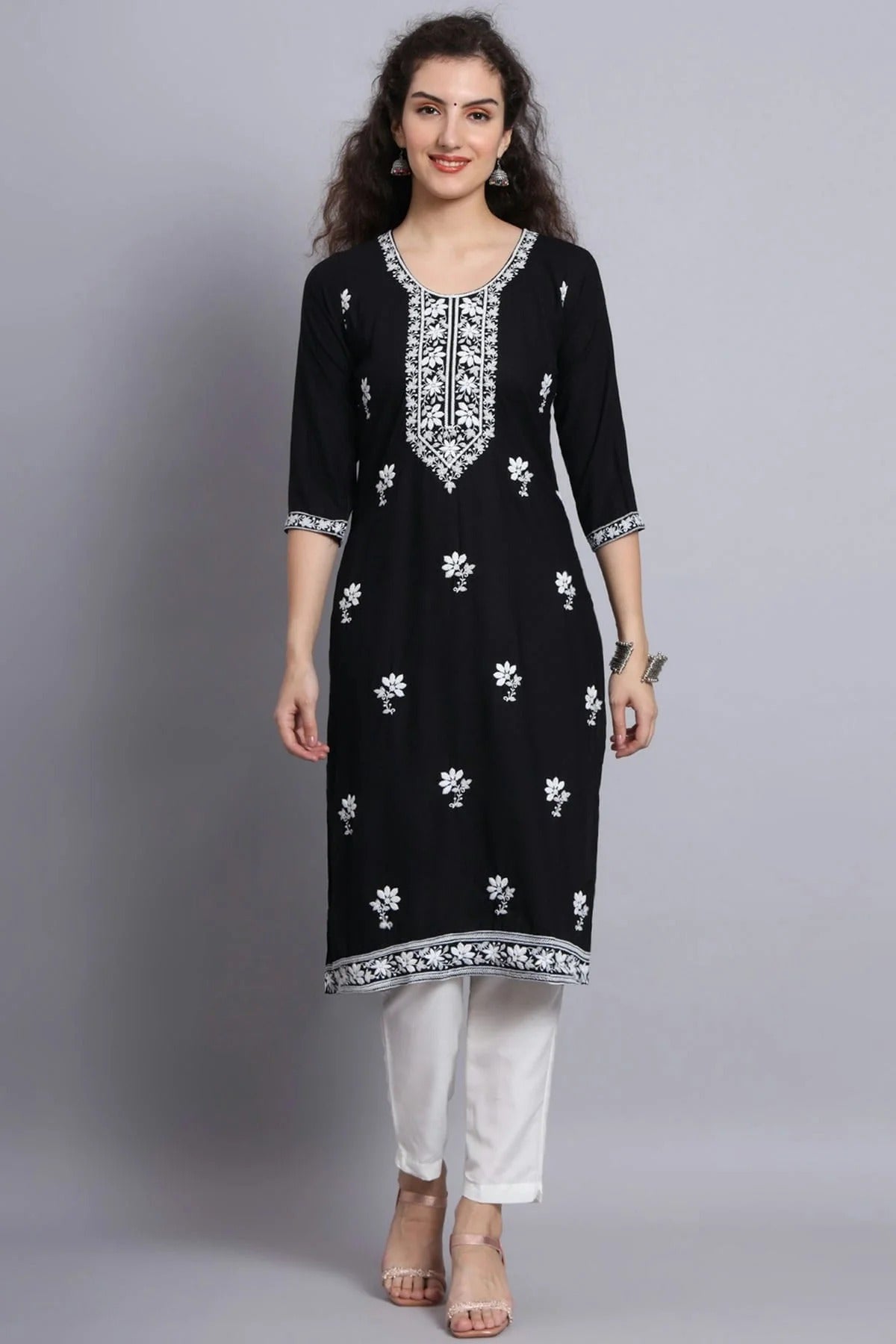 Black Rayon Kurti NCKR11112077
