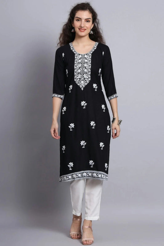 Black Rayon Kurti NCKR11112077