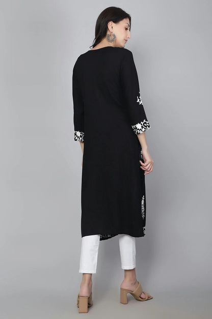 Black Rayon Kurti NCKR11112128