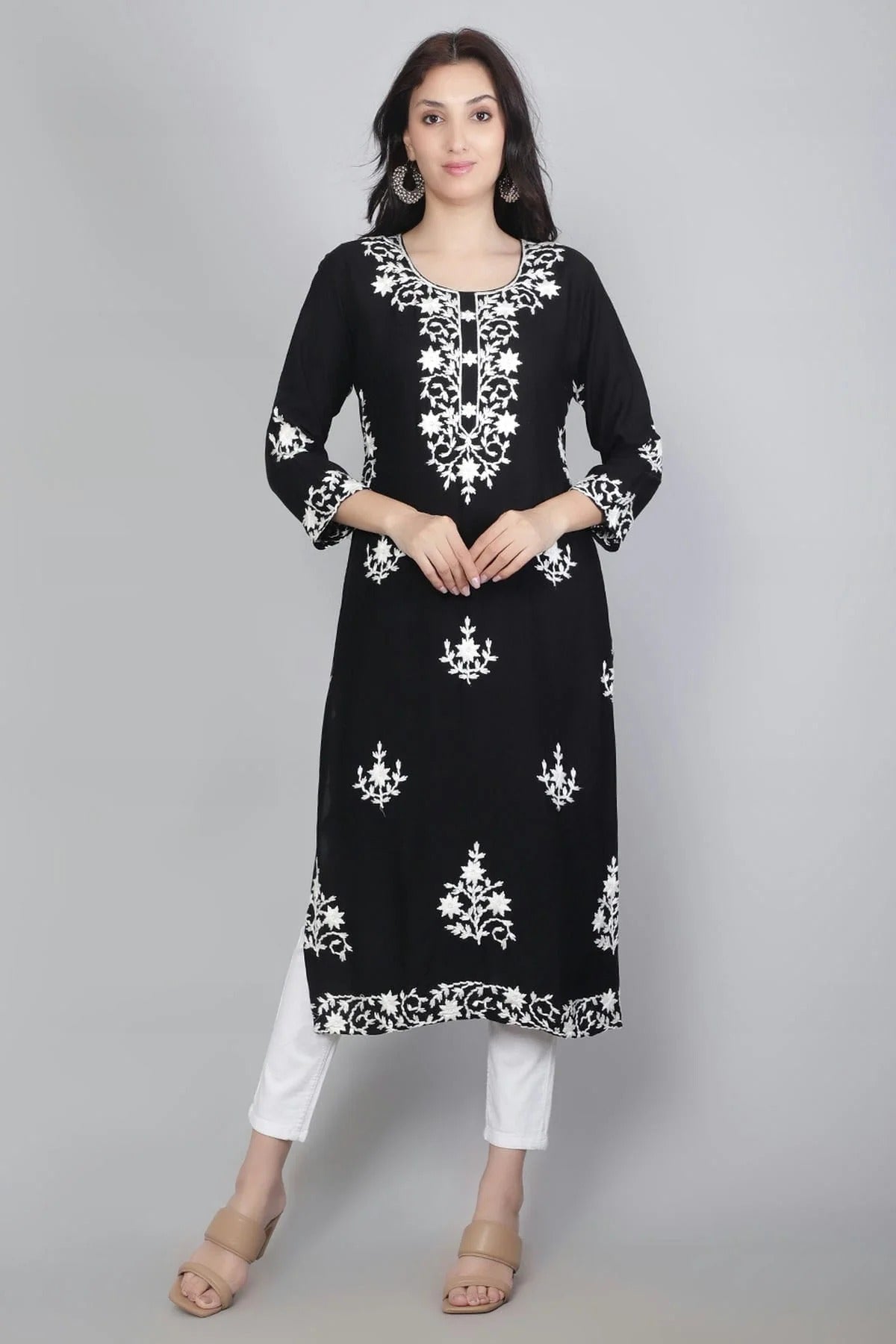 Black Rayon Kurti NCKR11112128
