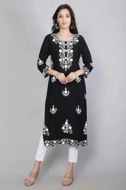 Black Rayon Kurti NCKR11112128