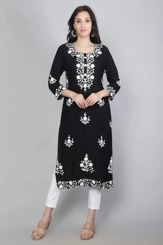 Black Rayon Kurti NCKR11112128