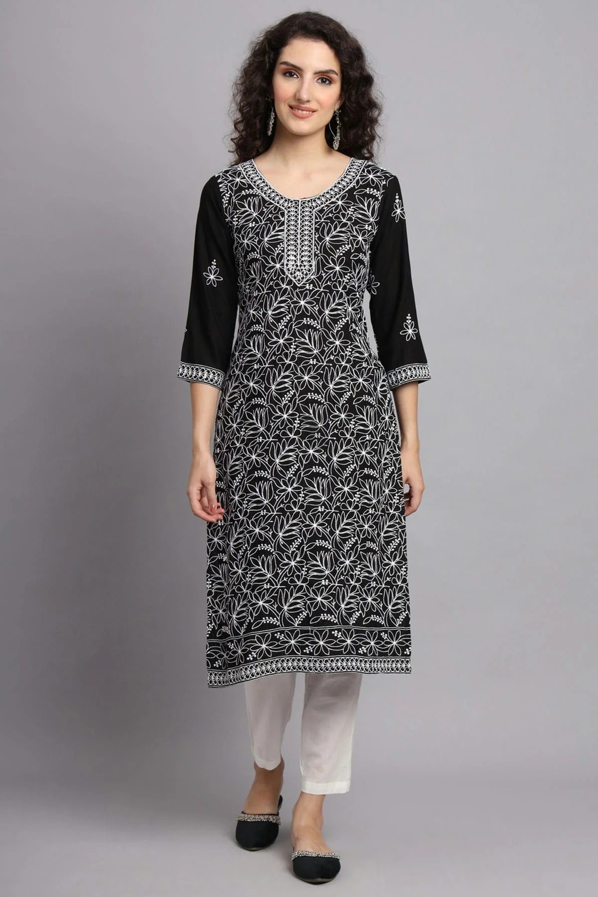 Black Rayon Kurti NCKR11112137