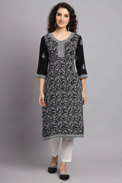 Black Rayon Kurti NCKR11112137