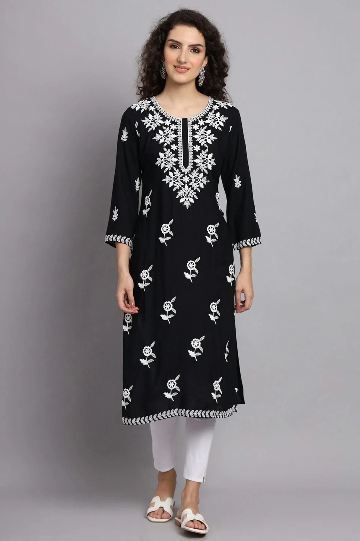 Black Rayon Kurti NCKR11112154