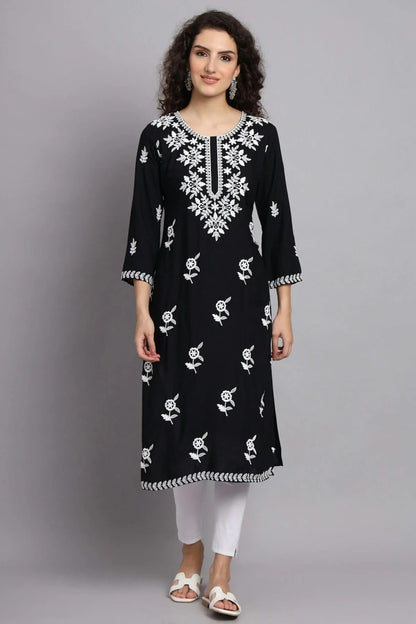 Black Rayon Kurti NCKR11112154