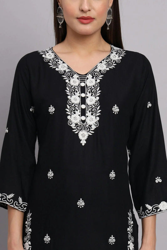Black Rayon Kurti NCKR11112155