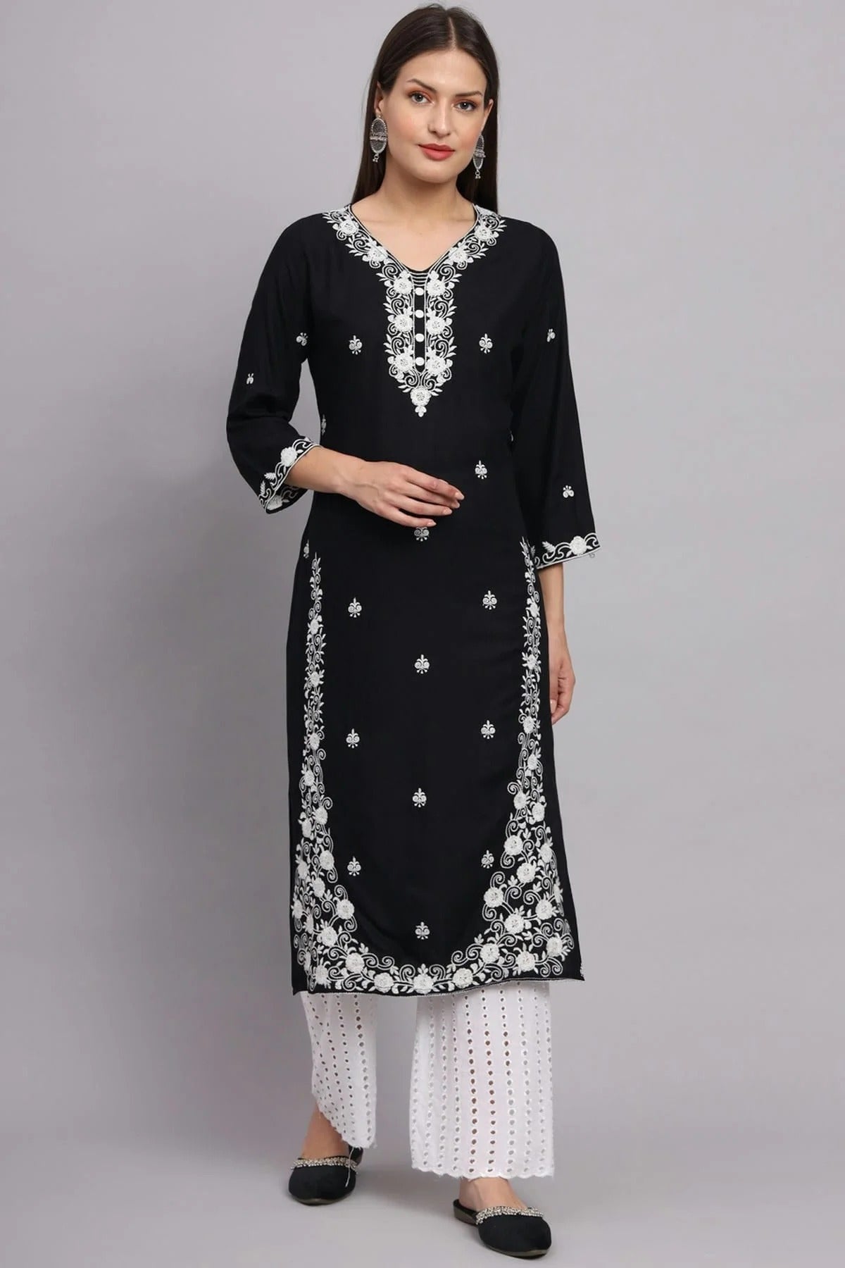 Black Rayon Kurti NCKR11112155