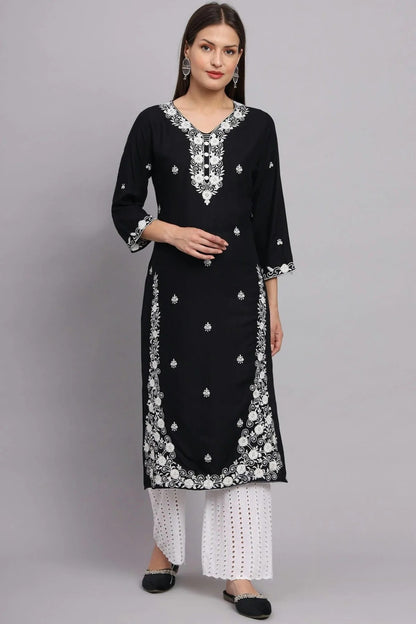 Black Rayon Kurti NCKR11112155