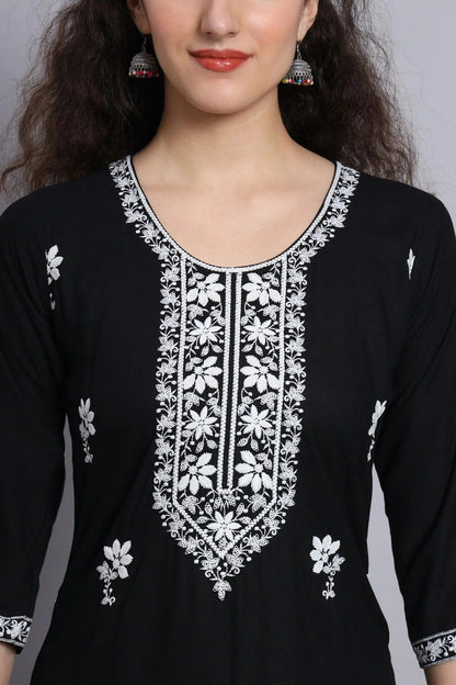 Black Rayon Kurti NCKR11112166