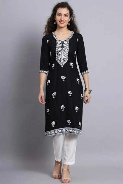 Black Rayon Kurti NCKR11112166