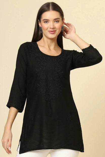 Black Rayon Readymade Top NCTP11112250
