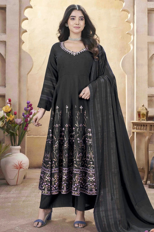 Black Roman Silk Stitched Suit NCSS11110922