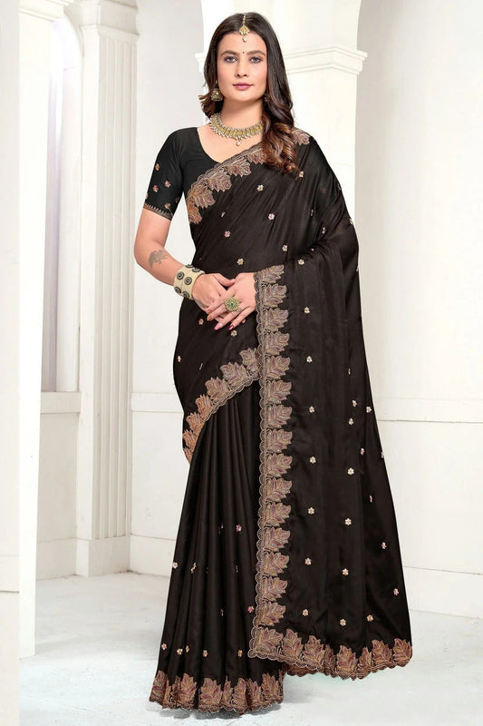 Black Satin Designer Saree NCSD11210231